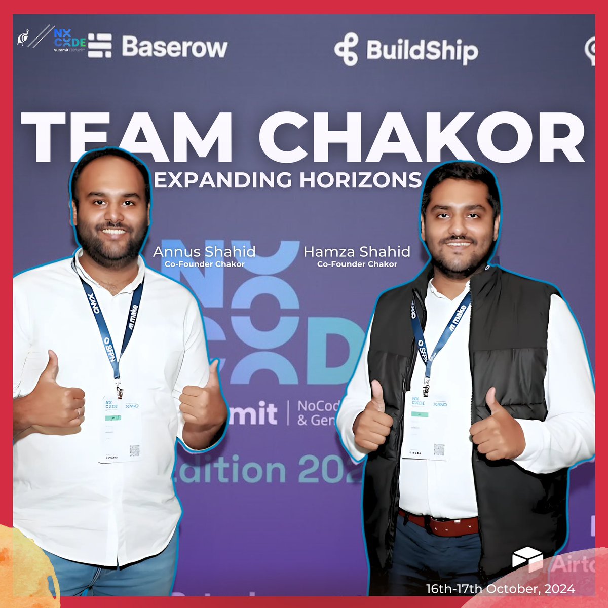 thechakor's tweet photo. 𝐂𝐇𝐀𝐊𝐎𝐑 𝐗 𝐍𝐎𝐂𝐎𝐃𝐄𝐒𝐔𝐌𝐌𝐈𝐓, 𝐏𝐀𝐑𝐈𝐒

The #NoCodeSummit, held on October 16th-17th in Paris, saw Chakor’s Co-Founders, Hamza Shahid and Annus Shahid, in attendance. https://t.co/uA2EK3nHFk
