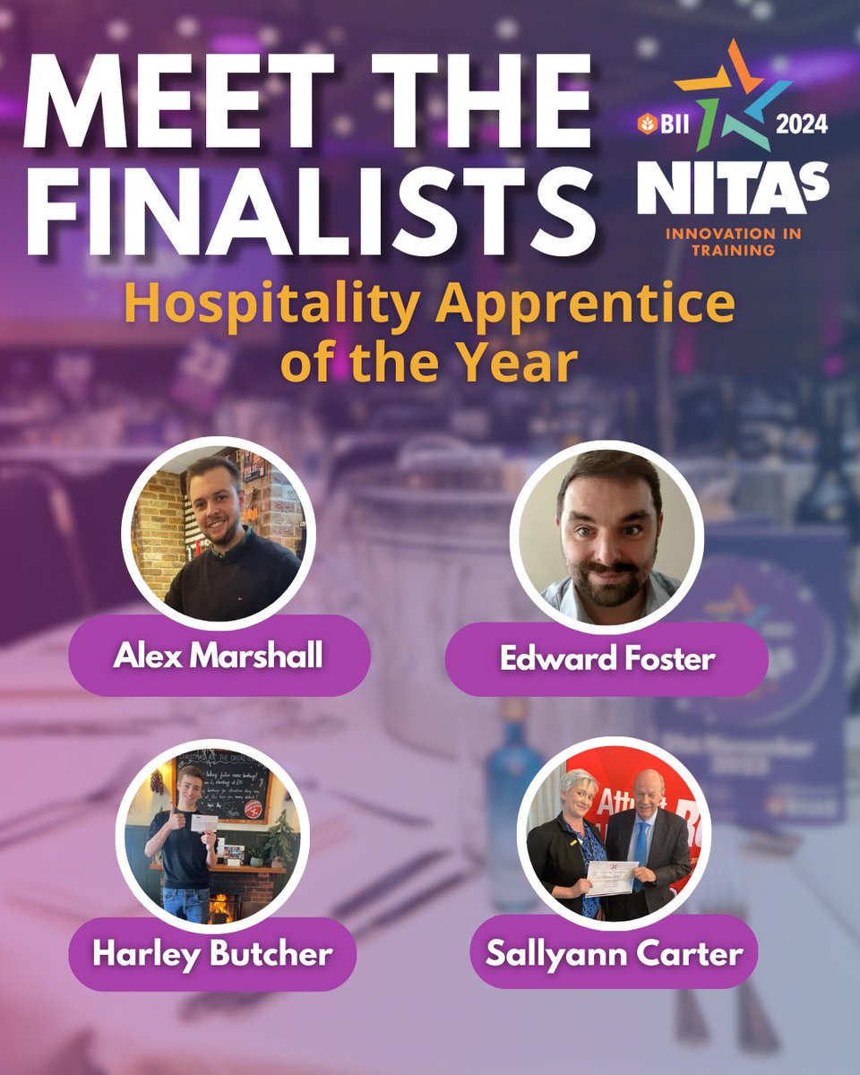 The BII (@biiandbiiab) on Twitter photo Meet the finalists for this year's Hospitality Apprentice of the Year Award! 💜
Category A - Kitchen
Dani Policane - <a href="/ShepherdNeame/">Shepherd Neame</a>
Charlotte Rollason - <a href="/ShepherdNeame/">Shepherd Neame</a>
Lewis Weygang - <a href="/ShepherdNeame/">Shepherd Neame</a>
Handerline Morency - <a href="/Fullers/">life</a>
Jamie Lee - The Windmill - Southport
Category B Meet the finalists for this year's Hospitality Apprentice of the Year Award! 💜
Category A - Kitchen
Dani Policane - <a href="/ShepherdNeame/">Shepherd Neame</a>
Charlotte Rollason - <a href="/ShepherdNeame/">Shepherd Neame</a>
Lewis Weygang - <a href="/ShepherdNeame/">Shepherd Neame</a>
Handerline Morency - <a href="/Fullers/">life</a>
Jamie Lee - The Windmill - Southport
Category B
