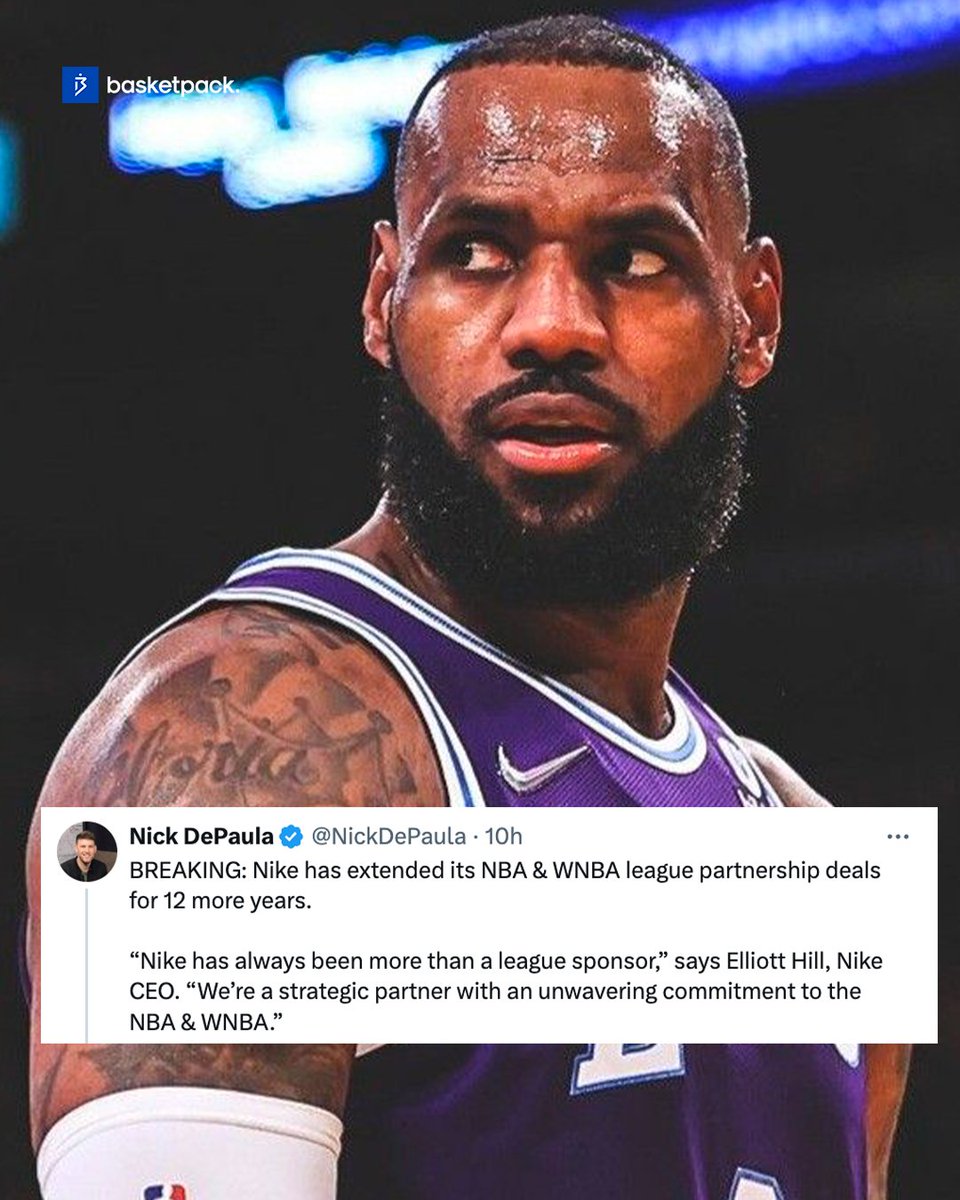 NIKE PROLONGE POUR 12 ANS AVEC LA NBA ET LA WNBA 🚨

Le partenariat entre la NBA et Nike devait prendre fin à l’issue de la saison 2024-25 : il est prolongé jusqu’en 2037 ! On aura donc des maillots Nike en NBA et en WNBA pendant un bon moment 👀

#⃣ #nike #nba #nikebasketball