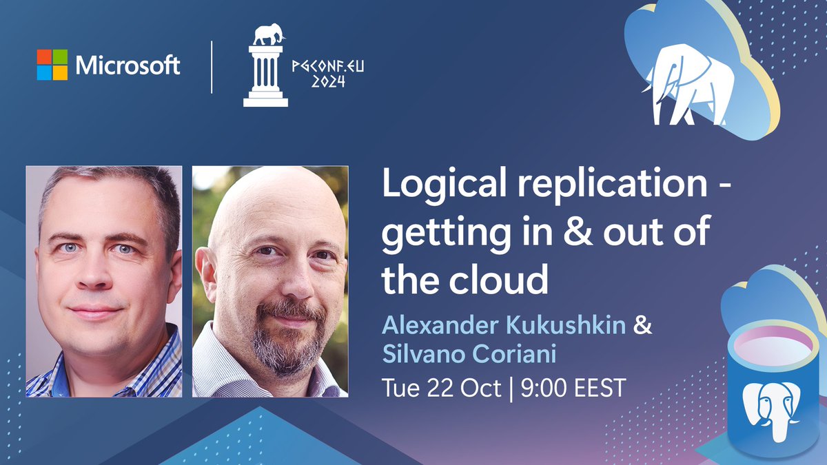 Alexander Kukushkin (@cyberdemn) on Twitter photo It's happening now, me and my colleague <a href="/scoriani/">Silvano Coriani</a> from <a href="/AzureDBPostgres/">Azure Database for PostgreSQL</a> are doing a training about logical replication in a fully packed room at <a href="/pgconfeu/">PGConf Europe</a> 2024 in Athens!
#PostgreSQL #pgconfeu It's happening now, me and my colleague <a href="/scoriani/">Silvano Coriani</a> from <a href="/AzureDBPostgres/">Azure Database for PostgreSQL</a> are doing a training about logical replication in a fully packed room at <a href="/pgconfeu/">PGConf Europe</a> 2024 in Athens!
#PostgreSQL #pgconfeu