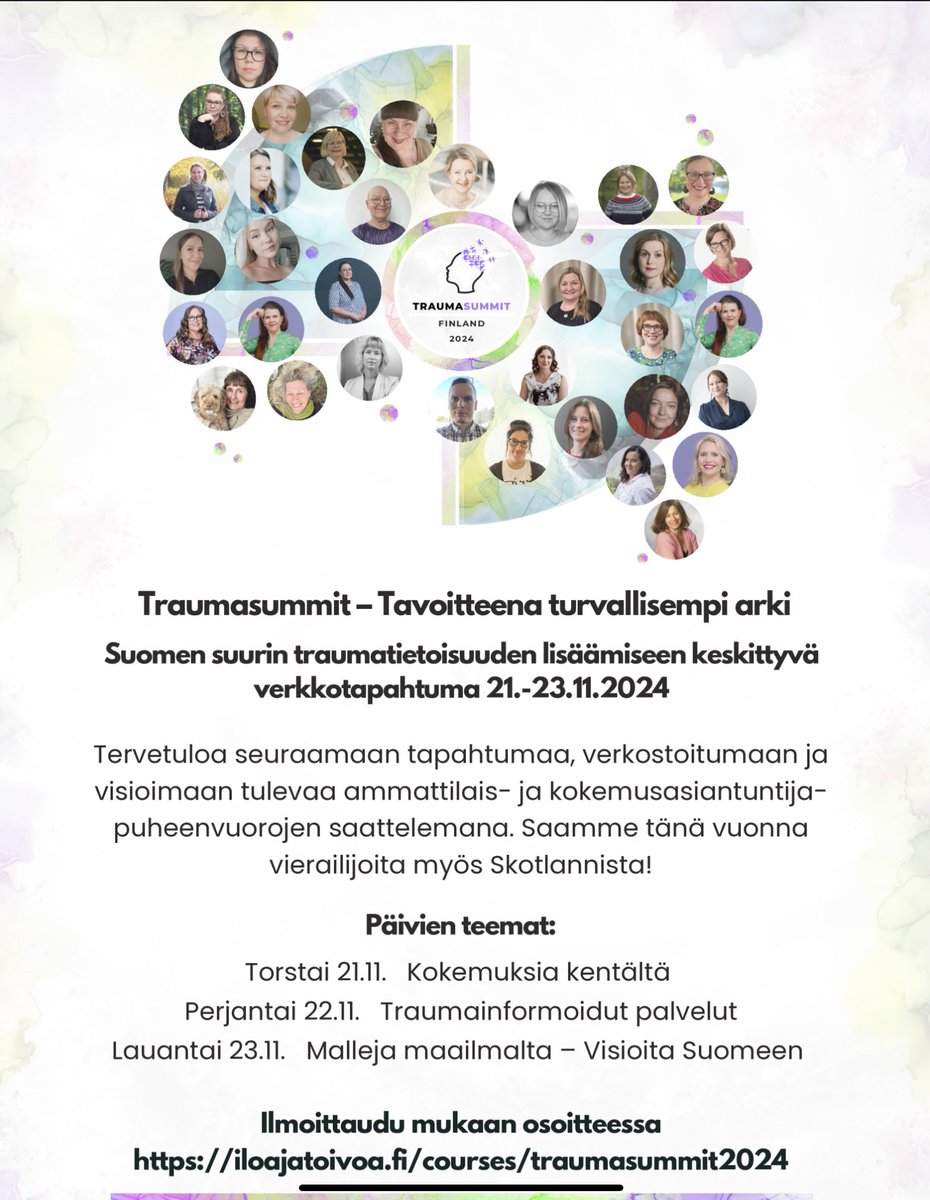 TraumaSummit Suomi 2024 -tapahtuman ohjelmakokonaisuus löytyy drive.google.com/file/d/1G-mSw9…
#traumasummitsuomi2024 #traumainformoitutyöote