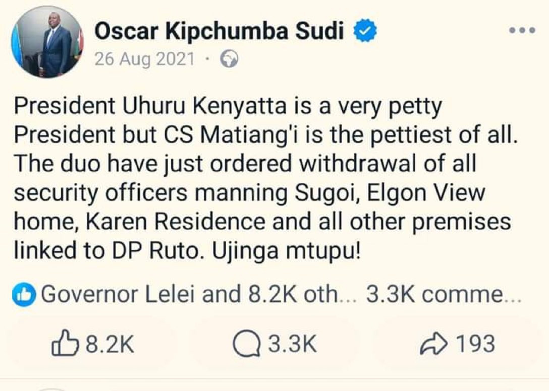 ConradKulo's tweet image. Oya @HonOscarSudi guess what @WilliamsRuto has done today😂😂