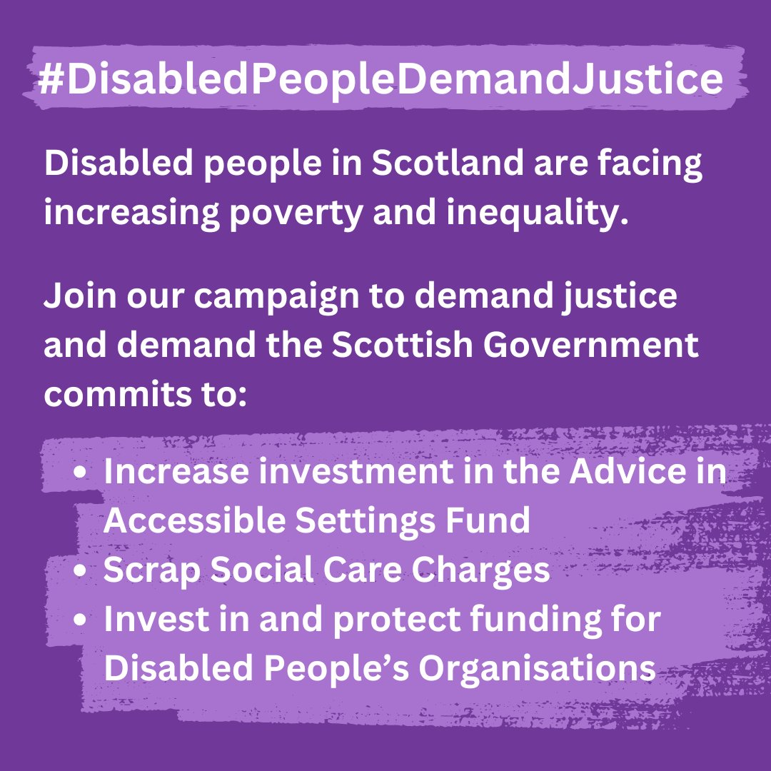 Inclusion Scotland (@inclusionscot) on Twitter photo #DisabledPeopleDemandJustice
Campaign Fortnight: Tuesday 22nd Oct – Mon 4th Nov 2024
<a href="/DEScotTweets/">Disability Equality Scotland</a>, <a href="/GDA__online/">Glasgow Disability Alliance</a>, Inclusion Scotland and Disabled People-Led Organisations across Scotland are joining together for a fortnight of action and campaigning to demand justice #DisabledPeopleDemandJustice
Campaign Fortnight: Tuesday 22nd Oct – Mon 4th Nov 2024
<a href="/DEScotTweets/">Disability Equality Scotland</a>, <a href="/GDA__online/">Glasgow Disability Alliance</a>, Inclusion Scotland and Disabled People-Led Organisations across Scotland are joining together for a fortnight of action and campaigning to demand justice