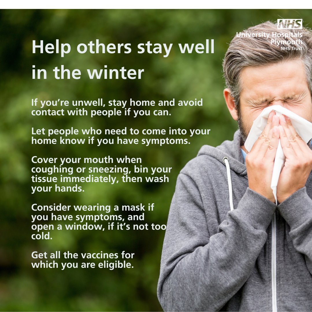 Help others stay well in the winter. There are some simple steps you can take to avoid passing on viruses that spread by sneezing, coughing and breathing, such as covering your mouth when coughing or sneezing, bin your tissue immediately, then wash your hands.