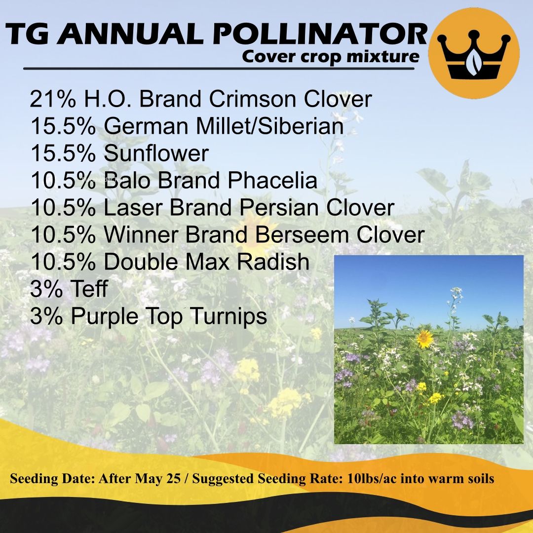 Our TG Annual Pollinator cover crop mixture is a great blend to...
🐝 Attract beneficial insects
🐝 Improve soil health
🐝 Feed the honey bees
... and not leave you worrying about any overwintering species the following year!🌱