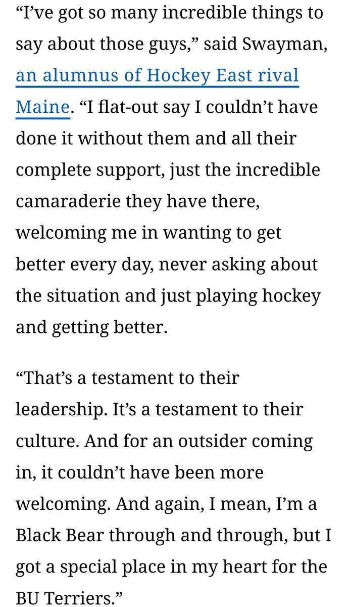 Great quotes from former Maine and current Bruins goalie  Jeremy Swayman on the culture that coach Jay Pandolfo has brought to the program