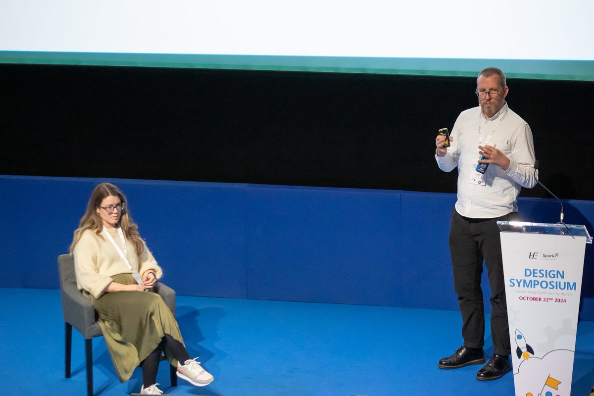 ProgrammeSpark's tweet photo. We are now hearing from Kevin Horan, Interaction Designer with the HSE Digital Team, and Hannah Rooney , Service Design Lead at Context Studio, as they speak about 'Designing for Transformation: HSE App.' #BetterPublicServices #TransformationWeek https://t.co/1c9dG13Ahm