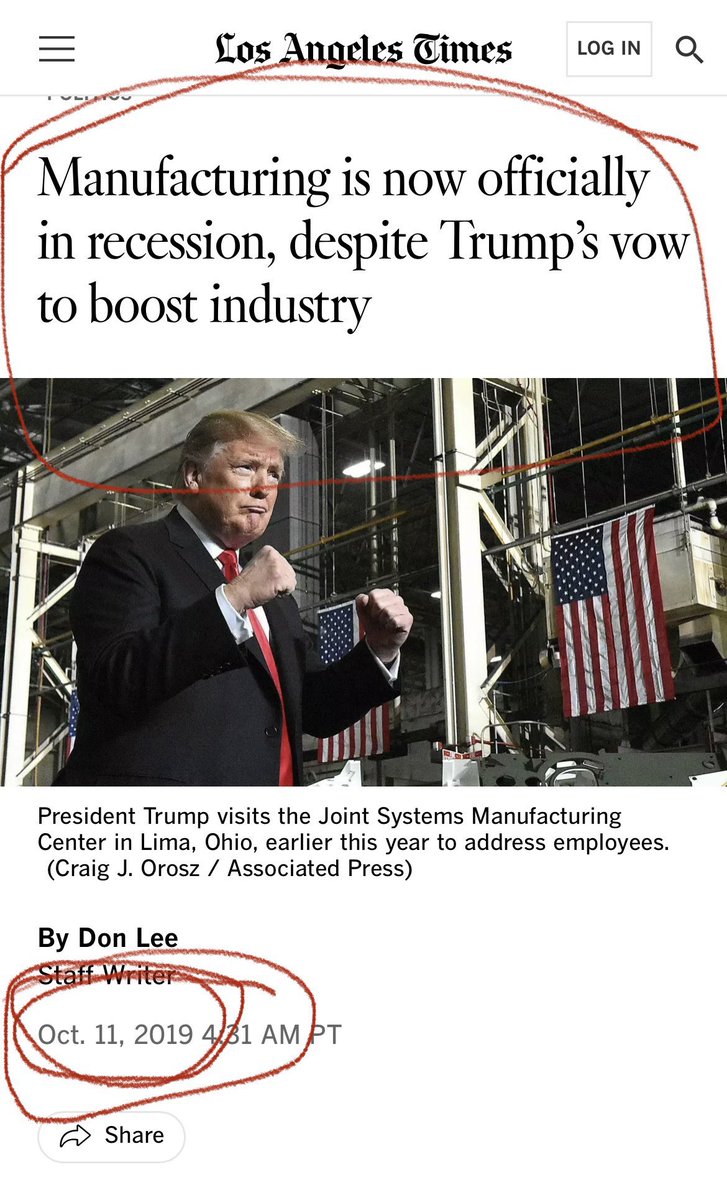 <a href="/crampell/">Catherine Rampell</a> This is another ignored problem by her campaign. 
Trump put us in a recession before the pandemic. It seems forgotten. His tariffs will be a disaster. LA Times. Six months before covid.