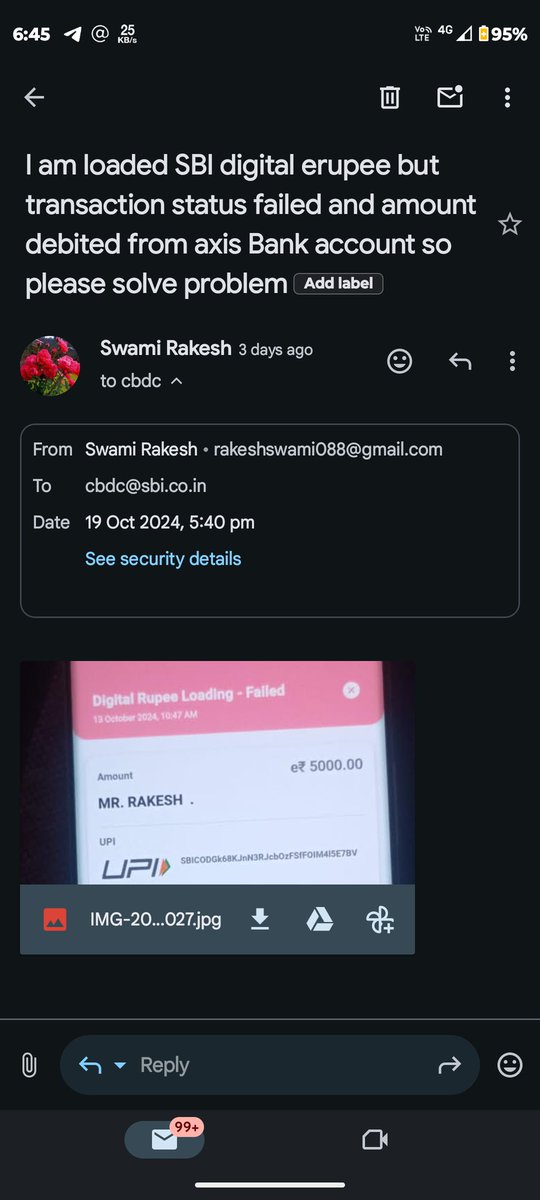 SwamiRakesh8's tweet photo. @TheOfficialSBI I am mail your cbdc team but no response https://t.co/wSuKA2MV8y