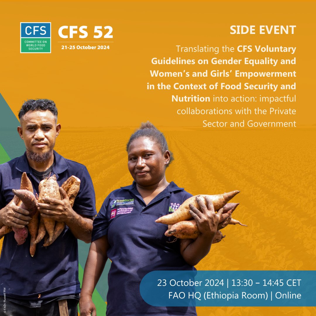 Julia Guimarães (@juliaarbgui) on Twitter photo Tomorrow!📅How can the Voluntary Guidelines on Gender Equality and Women’s and Girls’ Empowerment in the Context of Food Security and Nutrition make a REAL impact?👩🌾Join <a href="/FAO/">Food and Agriculture Organization</a>, <a href="/IFAD/">International Fund for Agricultural Development</a> and <a href="/AgriFoodNet/">International Agri-Food Net</a> tomorrow at #CFS52 to find out! Register here 👉bit.ly/3A0Z2P3 Tomorrow!📅How can the Voluntary Guidelines on Gender Equality and Women’s and Girls’ Empowerment in the Context of Food Security and Nutrition make a REAL impact?👩🌾Join <a href="/FAO/">Food and Agriculture Organization</a>, <a href="/IFAD/">International Fund for Agricultural Development</a> and <a href="/AgriFoodNet/">International Agri-Food Net</a> tomorrow at #CFS52 to find out! Register here 👉bit.ly/3A0Z2P3