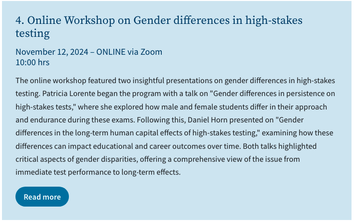 EFFEct Project (@effect_proj) on Twitter photo 🚨EFFEct Online Workshop Alert1️⃣
Save the date for the Gender Differences in High-Stakes Testing online workshop co-organized by <a href="/EFFEct_Proj/">EFFEct Project</a> & <a href="/Effort_Project/">EFFORT Project</a>.
🗓️Nov-12|⏰10:00
Learn from experts P.Lorente & <a href="/horndnl/">Daniel Horn</a> on gender's role in test performance & beyond.
⬇️🧶 🚨EFFEct Online Workshop Alert1️⃣
Save the date for the Gender Differences in High-Stakes Testing online workshop co-organized by <a href="/EFFEct_Proj/">EFFEct Project</a> & <a href="/Effort_Project/">EFFORT Project</a>.
🗓️Nov-12|⏰10:00
Learn from experts P.Lorente & <a href="/horndnl/">Daniel Horn</a> on gender's role in test performance & beyond.
⬇️🧶