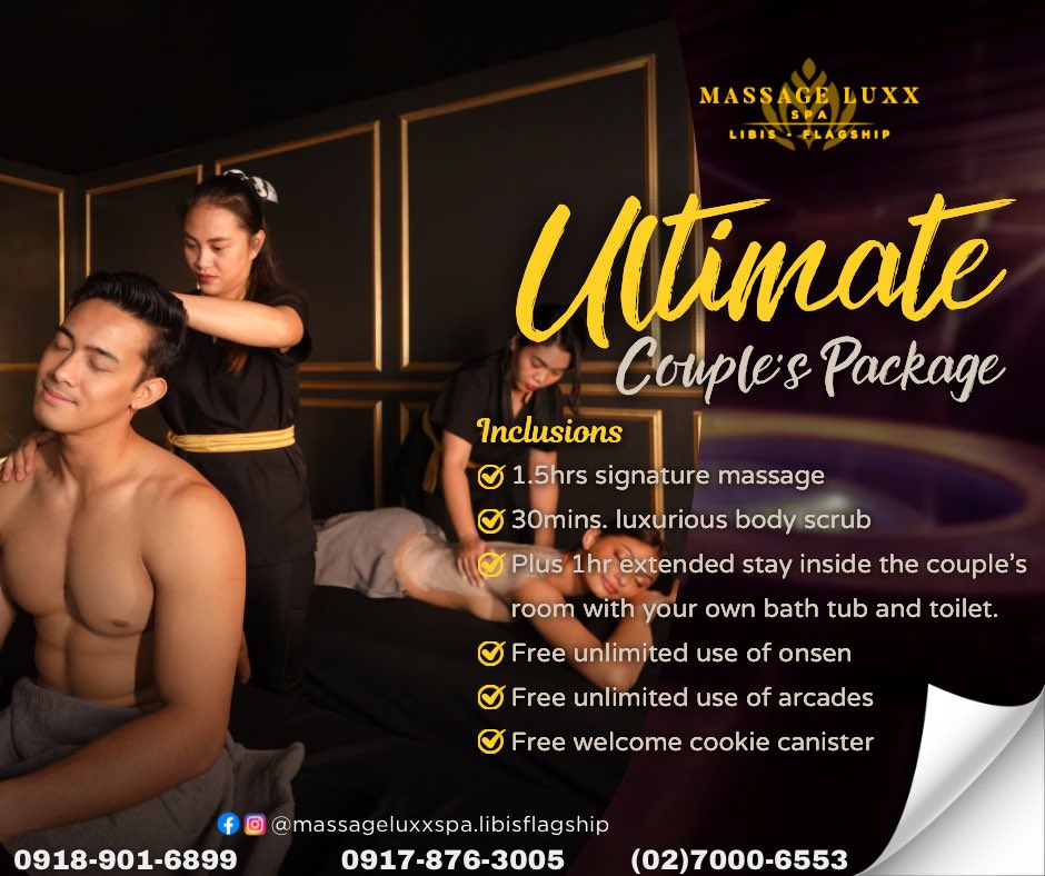 massageluxxspa_'s tweet photo. 💆‍♀️💖 Ultimate Couples Retreat at Massage Luxx Spa 💖💆‍♂️

Escape into relaxation with your loved one! For just ₱4,898, enjoy the ultimate pampering experience:

Don’t miss out on this luxurious treat for you and your partner. Give us a ring now to reserve your spot: https://t.co/35gYr9slYj