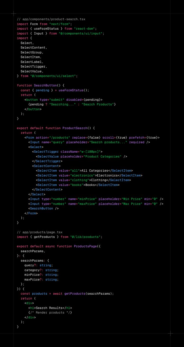 🚀 <a href="/nextjs/">Next.js</a> 15's new &lt;Form&gt; component is a game-changer! 

✨ Client-side navigation on form submission
🔄 Auto URL param updates
⚡️ Prefetching page when the form is visible
🔌 Progressive enhancement

.. all baked in