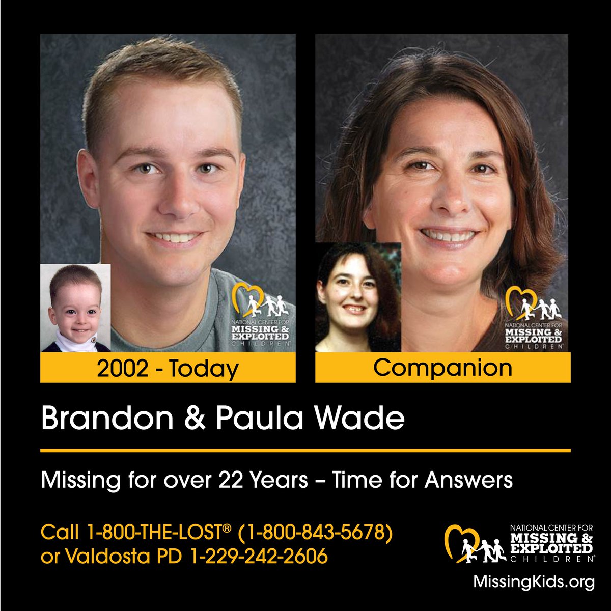 NCMEC's tweet photo. Brandon would be 25 years old today. If you have any information about Brandon or his disappearance, please contact NCMEC at 1-800-THE-LOST (1-800-843-5678) or the Valdosta Police Department (Georgia) at 1-229-242-2606. https://t.co/jViL9S9ThE https://t.co/9wJQ9uYxJt
