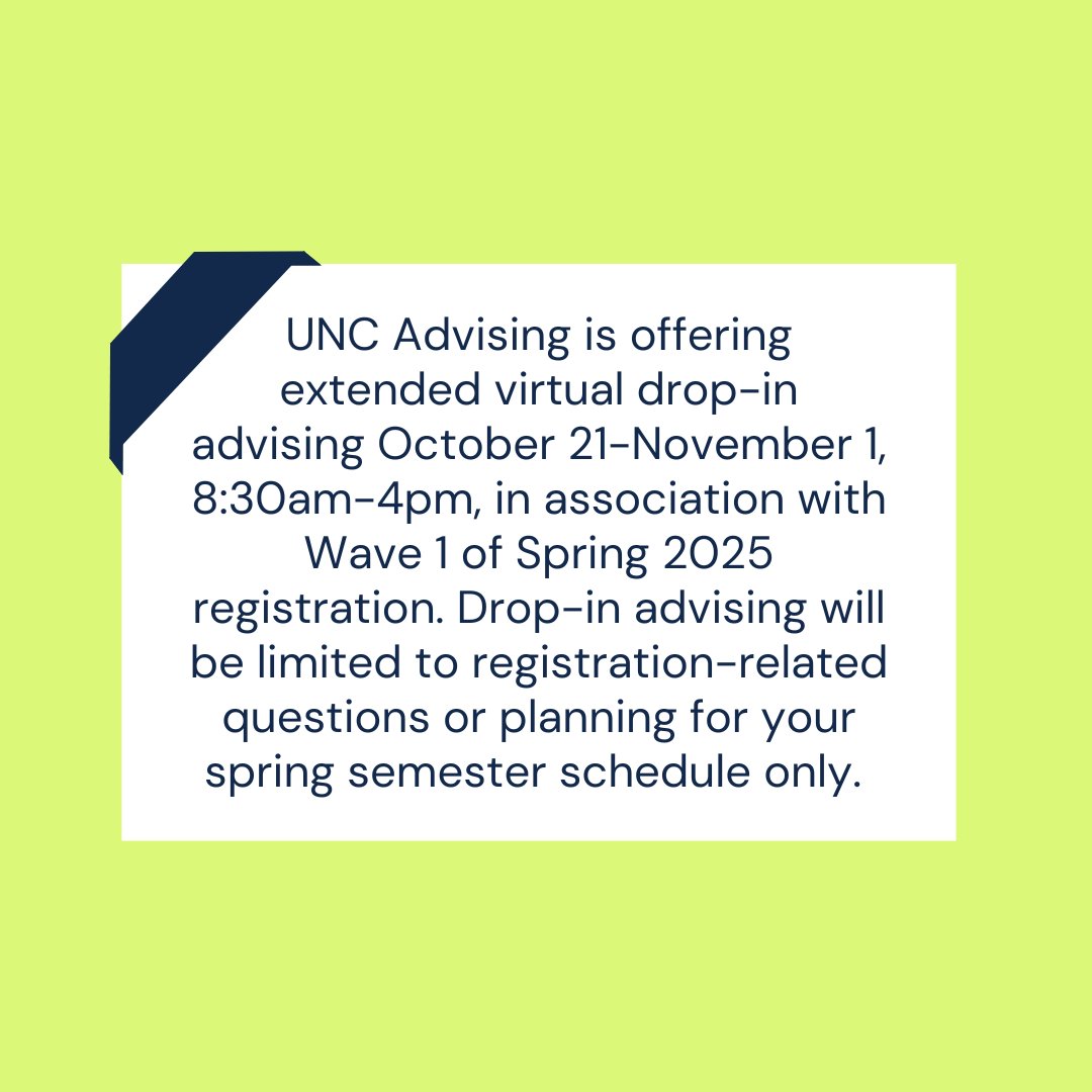 Visit advising.unc.edu to sign in to virtual drop-in hours.