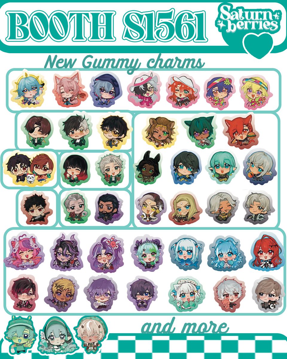 MCM LONDON catalogue 💌 
I’m debuting a lot of new stuff this time 😭💕
my new Vshojo, hololive and Niji charms have arrived in time as did my FFXIV dawntrails !! 
my Louis metaphor print will be available too 🫶 
more below ⬇️