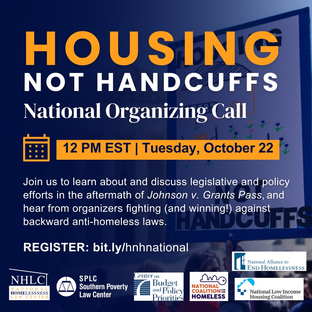 Today @ noon EST! Join MSJ and organizers from across the country to debrief and strategize post-Grants Pass. #housingnothandcuffs <a href="/homeless_law/">National Homelessness Law Center</a>