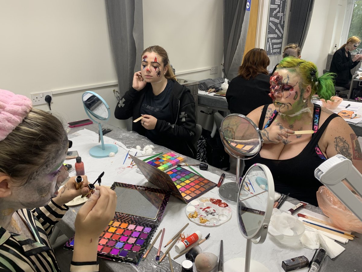 Our Hair and Media make up students working hard on their Halloween creations <a href="/GowerCollegeSwa/">Gower College Swansea</a>