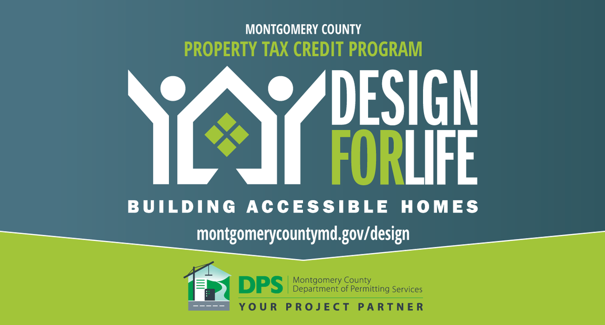 MontgomeryCoMD's tweet photo. 🏡Have you heard about the Montgomery County Design for Life Property Tax Credit Program? Visit the Dept. of Permitting Services website for an overview, process guide and more.
💻➡️https://t.co/WY9p7v5fSd.
#MoCoDPS #YourProjectPartner https://t.co/2GU7pd3Soe
