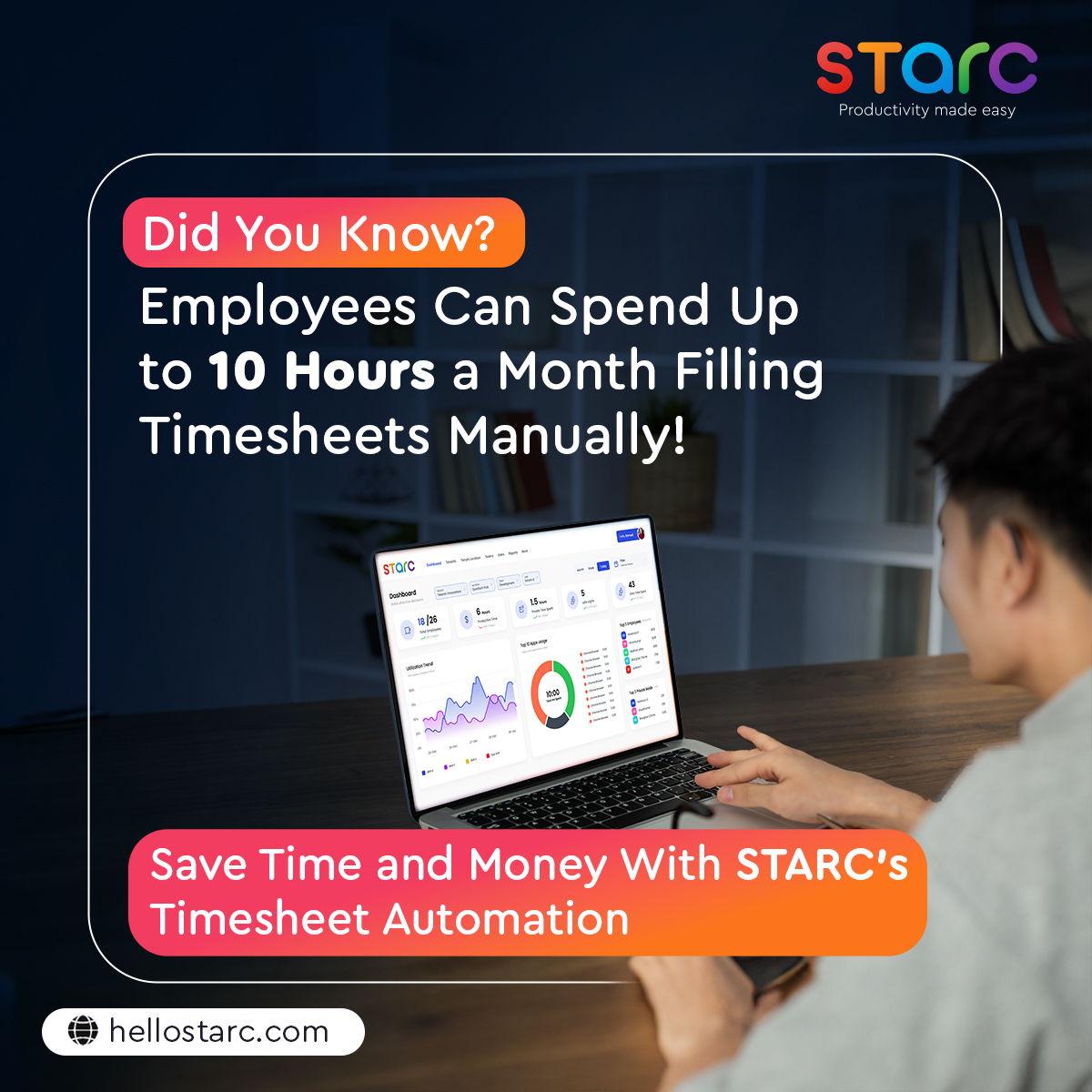 StarcInnovation's tweet image. Did you know employees spend up to 10 hours a month on timesheets? With STARC’s automation, save time and boost productivity. Transform how you track time!

Learn more at 👉 hellostarc.com

#TimesheetAutomation #Productivity #BusinessEfficiency #WorkSmart #STARC