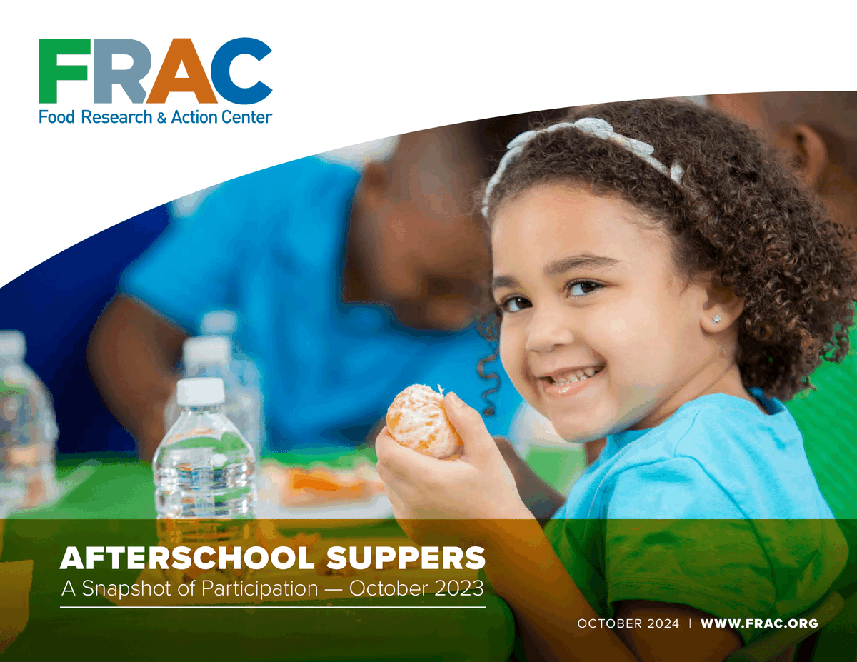 fractweets's tweet image. Did you know 1.23 million children throughout the country received an afterschool supper on an average school day in October 2023?  Find a breakdown of the data in your state in @fractweets latest report. frac.org/news/afterscho…