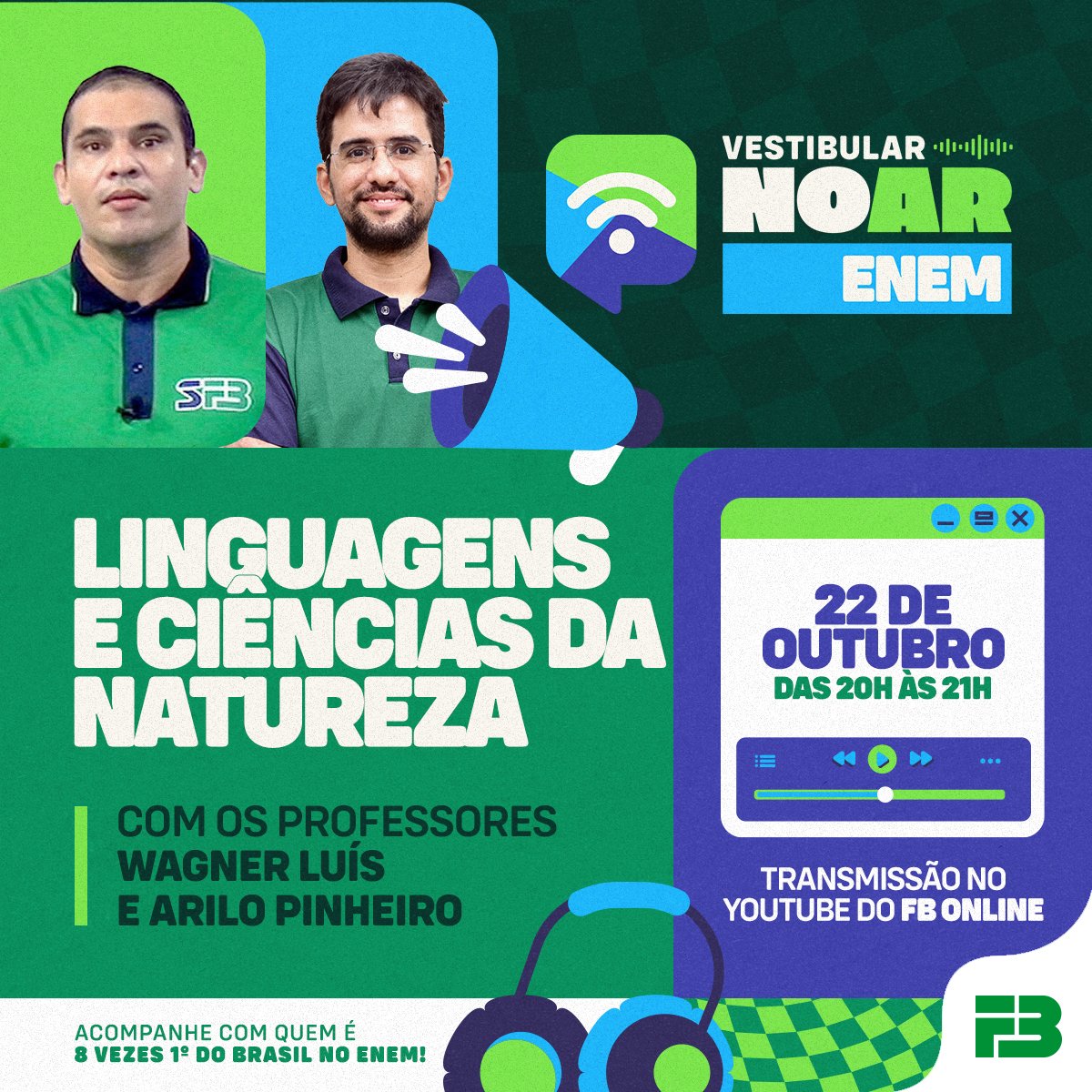 fariasbrito's tweet photo. Hoje teremos mais uma aula do Vestibular no Ar, com foco em Linguagens e Ciências da Natureza! 📚 Junte-se aos professores Wagner Luís e Arilo Pinheiro em uma revisão online e aberta ao público, ideal para quem está se preparando para o Enem.

Acompanhe: https://t.co/Ec0caOUl8h https://t.co/gJS4RFuF3r