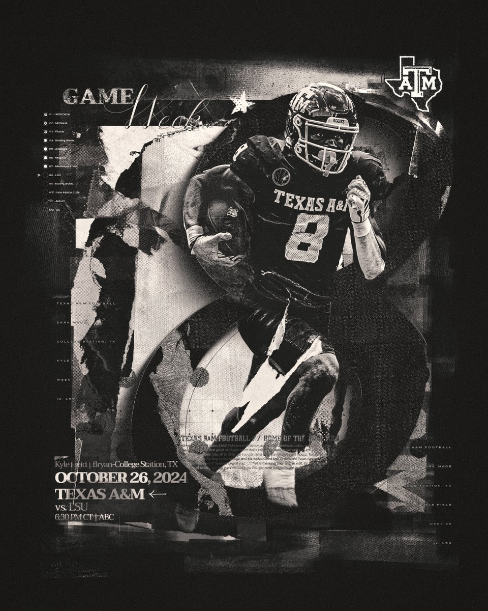 Under the lights.

🆚 LSU
⏰ 6:30PM CT
📺 ABC
📍 Kyle Field

#GigEm | #BTHOlsu