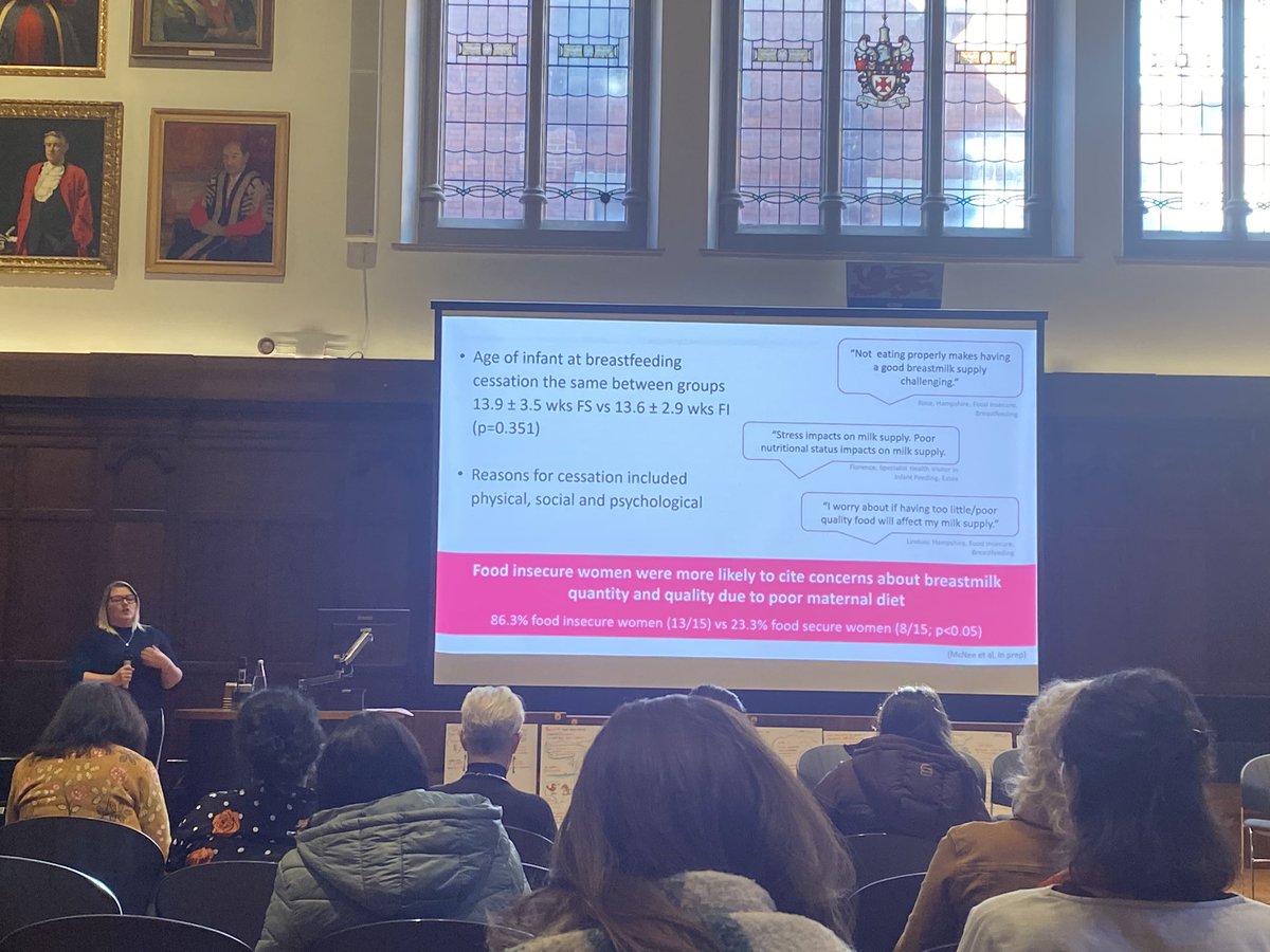 “Food insecurity undermines breastfeeding” <a href="/DrErinWill/">Dr. Erin Williams</a> presenting data from <a href="/feedukorg/">Feed</a> showing the odds of breastfeeding were 2.6 times lower in FI families and 86% of FI mothers cite concerns about milk quantity and quality due to diet as reasons for stopping #NFNC2024