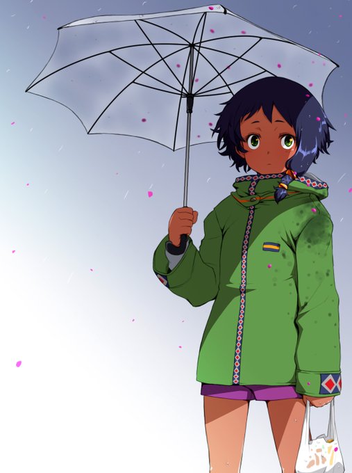 #見た人も無言で傘を構えた何かをあげる 