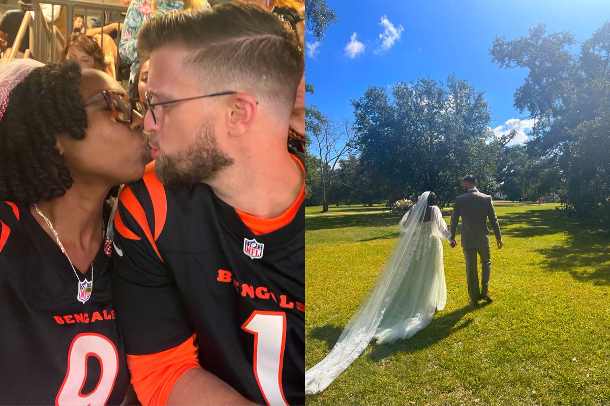 WDNToday's tweet image. 2 years ago TODEY I got to say "I do" to my person, the love of my life! We even made our trip to New Orleans for our Wedding a football trip! Of course the Bengals got the Win!! So did I!! 🧡