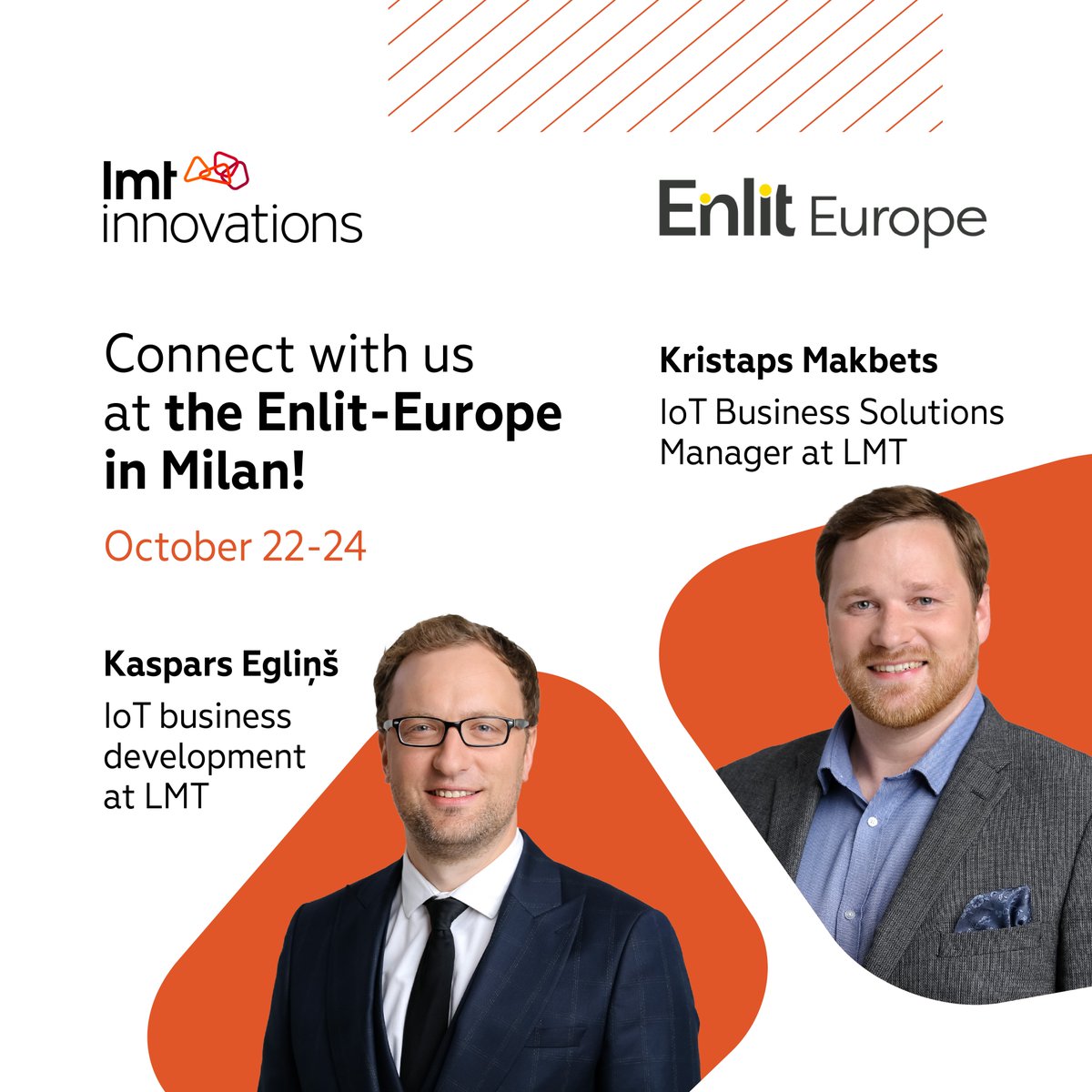 LMT Innovations (@innovationslmt) on Twitter photo Our experts – Head of IoT Business Kaspars Egliņš and IoT Business Solutions Manager Kristaps Makbets – are attending <a href="/Enlit_Europe/">Enlit Europe</a> this week! To schedule a meeting, send Kaspars or Kristaps a direct message and engage in meaningful conversations in Milan! Our experts – Head of IoT Business Kaspars Egliņš and IoT Business Solutions Manager Kristaps Makbets – are attending <a href="/Enlit_Europe/">Enlit Europe</a> this week! To schedule a meeting, send Kaspars or Kristaps a direct message and engage in meaningful conversations in Milan!