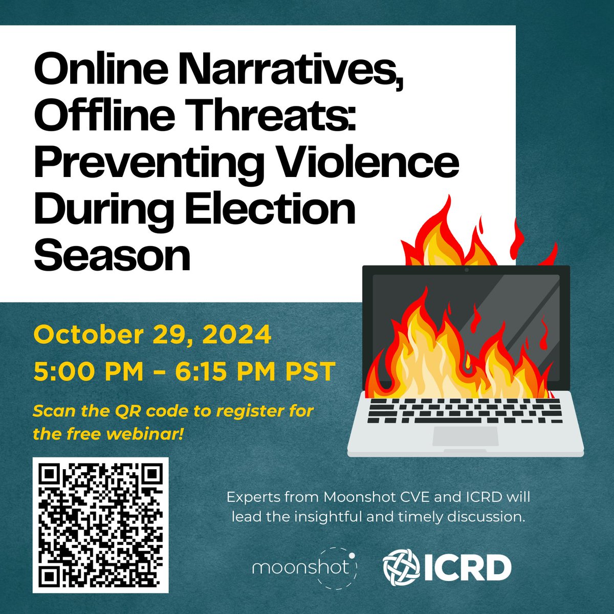 🗓️ Join us on Oct 29 for a free webinar with <a href="/MoonshotCVE/">Moonshot CVE</a>, sharing crucial data on harmful narratives circulating during the election period in the Pacific Northwest.

💬 Moderated discussion &amp; Q&amp;A led by Ray Kim from <a href="/ICRD_NGO/">International Center for Religion & Diplomacy</a> 

Register 👉 tinyurl.com/yvudayhz