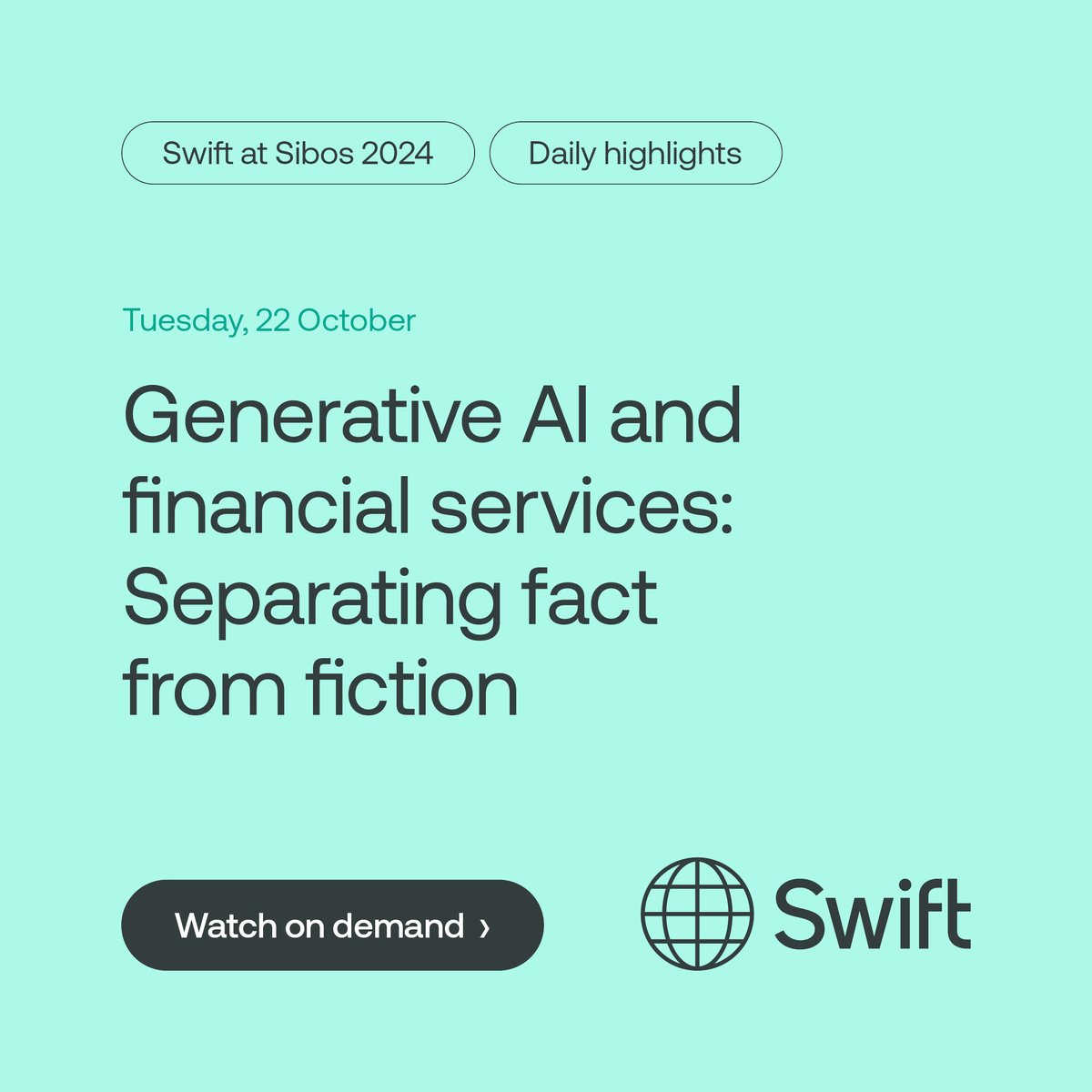 swiftcommunity's tweet image. ⏩ Watch ‘Generative AI and financial services: Separating fact from fiction’ on demand.

Discover which AI applications could truly transform customer service, productivity, and software development, and which are just hype.

📽️ sibos.com/conference/onl…

#swiftatsibos #sibos…
