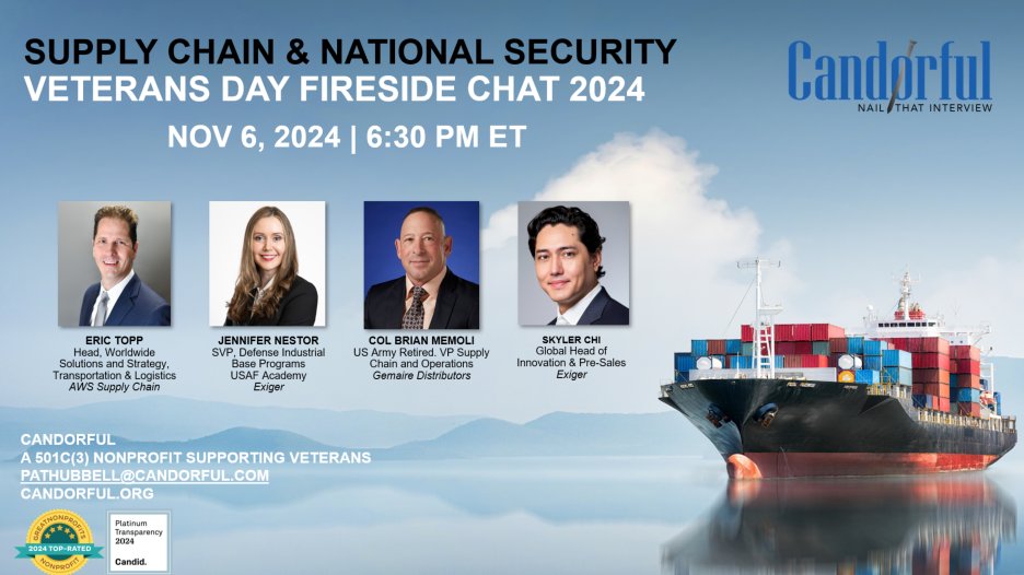 Are you a US Veteran, Military, MilSpouse or SUPPORTER? Register for Candorful's Veterans Day Fireside Chat 2024. Free event.

Supply Chain &amp; Natl Security, Nov. 6, 2024, 6:30 PM ET

Pre-Register:
us02web.zoom.us/webinar/regist…

Trivia Qs and prizes!
<a href="/ExigerLLC/">Exiger</a>  <a href="/gemaire/">Gemaire</a> <a href="/amazon/">Amazon</a>