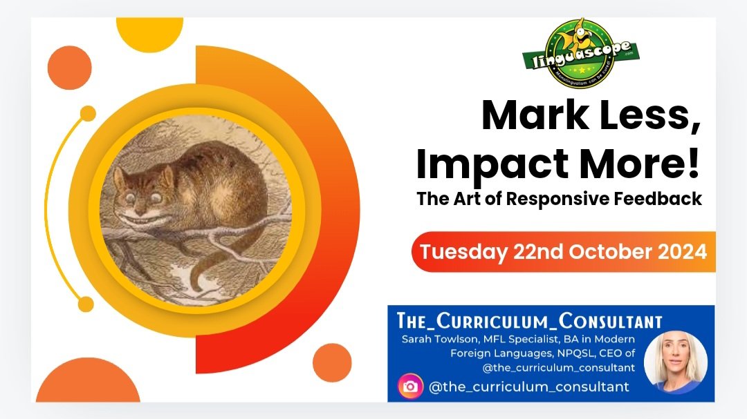 SeñoraSKT (@sktowlson) on Twitter photo 🚨 TONIGHT! 🚨 MFL teachers, join me & <a href="/linguascope/">Linguascope</a> for ‘Mark less, impact more’ at 7pm GMT! 🕖
Learn how to reduce your marking load while boosting student progress with practical strategies. Can’t make it? Replay available for subscribers! 🎥
👉 Register below! #mfltwitterati 🚨 TONIGHT! 🚨 MFL teachers, join me & <a href="/linguascope/">Linguascope</a> for ‘Mark less, impact more’ at 7pm GMT! 🕖
Learn how to reduce your marking load while boosting student progress with practical strategies. Can’t make it? Replay available for subscribers! 🎥
👉 Register below! #mfltwitterati