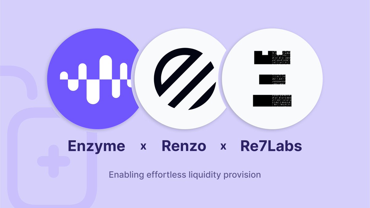 We're thrilled to partner with <a href="/RenzoProtocol/">Renzo</a> &amp; <a href="/Re7Capital/">Re7 Capital</a> to supercharge liquidity provision for $ezETH ✨

With Enzyme’s vault infrastructure, Renzo now offers deeper liquidity, streamlined coordination among LPs, and a seamless experience for $ezETH holders. 

🧵For more