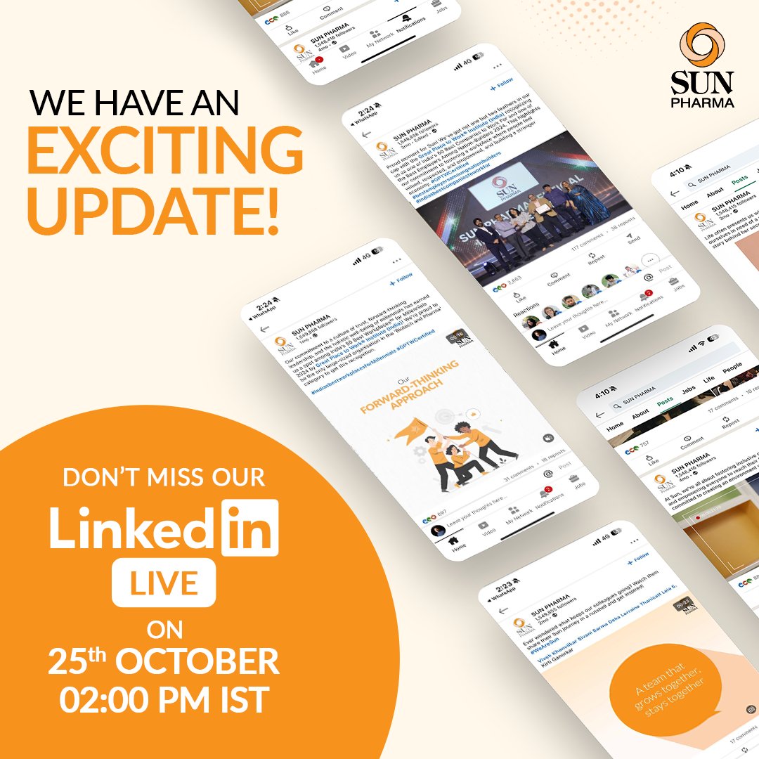 SunPharma_Live's tweet photo. Something exciting is coming up, focused on our people - who drive our success, today and tomorrow! 

Stay tuned for our special LinkedIn Live. To discover what it is, register here: https://t.co/TMnlYTO44c

#WeAreSun #LifeatSun https://t.co/jXPs7GiK6w