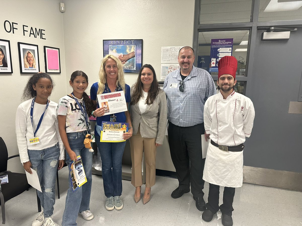 Coral Springs Middle (@csmiddleschool) on Twitter photo Congratulations to our Wall of Fame recipients of the month!
Beatriz DeSouza- Student
Ashley Pacheco- Athlete
Barbara Fronrath - Teacher
KYKUS Mediterranean Team - Partner
Special thanks to <a href="/Benihana/">Benihana</a> for providing dinner certificates!
<a href="/MsSlesinski/">Jill Slesinski</a> <a href="/BCPSNorthRegion/">BCPS North Region</a> Congratulations to our Wall of Fame recipients of the month!
Beatriz DeSouza- Student
Ashley Pacheco- Athlete
Barbara Fronrath - Teacher
KYKUS Mediterranean Team - Partner
Special thanks to <a href="/Benihana/">Benihana</a> for providing dinner certificates!
<a href="/MsSlesinski/">Jill Slesinski</a> <a href="/BCPSNorthRegion/">BCPS North Region</a>