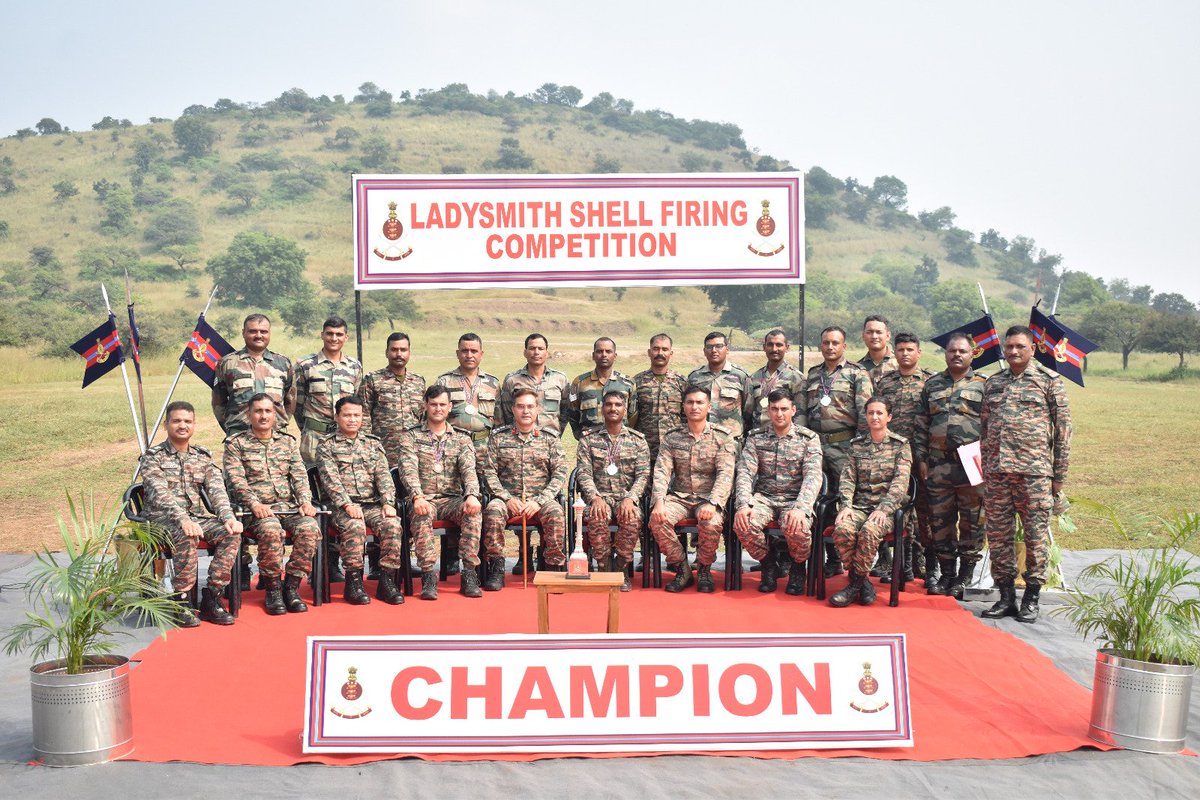 PRODefNgp's tweet photo. .@IaSouthern team, consisting of firers of CAD Pulgaon, wins Annual Ladysmith Shell Firing competition 2024, with 5/6 medals (02 🥇, 02 🥈, 1🥉) in INSAS Rifle &amp; LMG events

Teams from 6 Army Commands &amp; AOC Centre participated in competition held at CAD Pulgaon from 20-21 Oct 24. https://t.co/kOG6NeVlEI