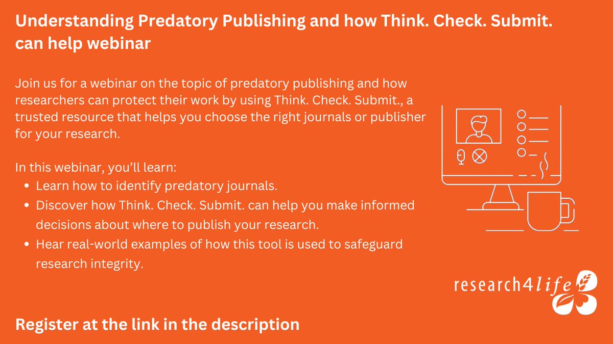 📢 Join our upcoming webinar and learn how to safeguard your research from predatory publishing. Discover Think. Check. Submit., a trusted tool to help you choose the right journals and publishers.

🗓️ 21 November 
🕒 3:00 PM  CAT &amp; 2:00 PM CET
🌐Register: bit.ly/3Uj31gZ