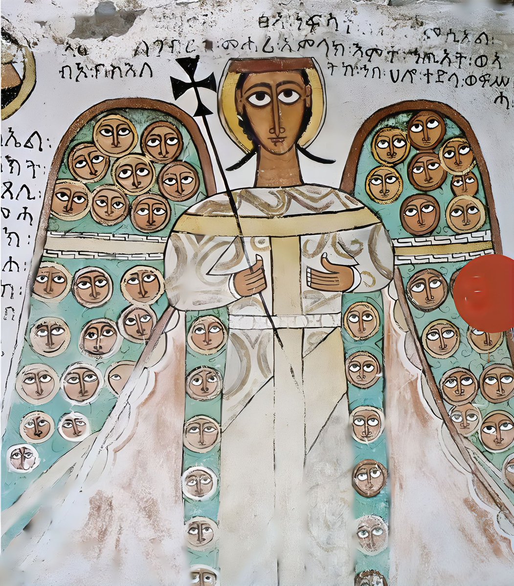 Abyssinia_Vault's tweet photo. This depiction of the archangel Michael dates back to the reign of King Yekuno Amlak (1270–1285) in Ethiopia and was commissioned by Mahari Amlak. The inscription requests the saint to intercede on behalf of the patron. #Abyssinia_Archives https://t.co/jXlgTmLqEI