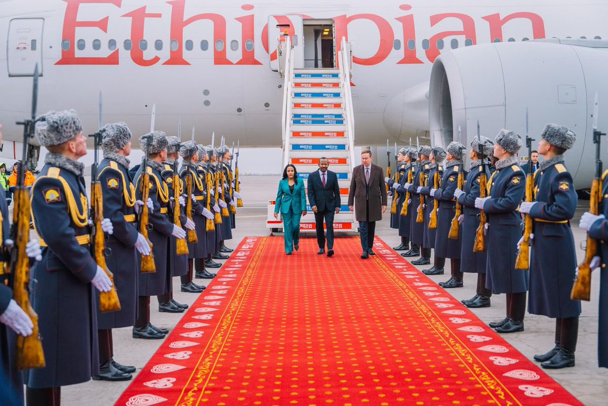 PMEthiopia's tweet photo. Prime Minister Abiy Ahmed and First Lady Zinash Tayachew accompanied by a ministerial delegation arrival in Kazan, Russia ahead of the BRICS Summit.

#PMOEthiopia https://t.co/tdlSrULq5M