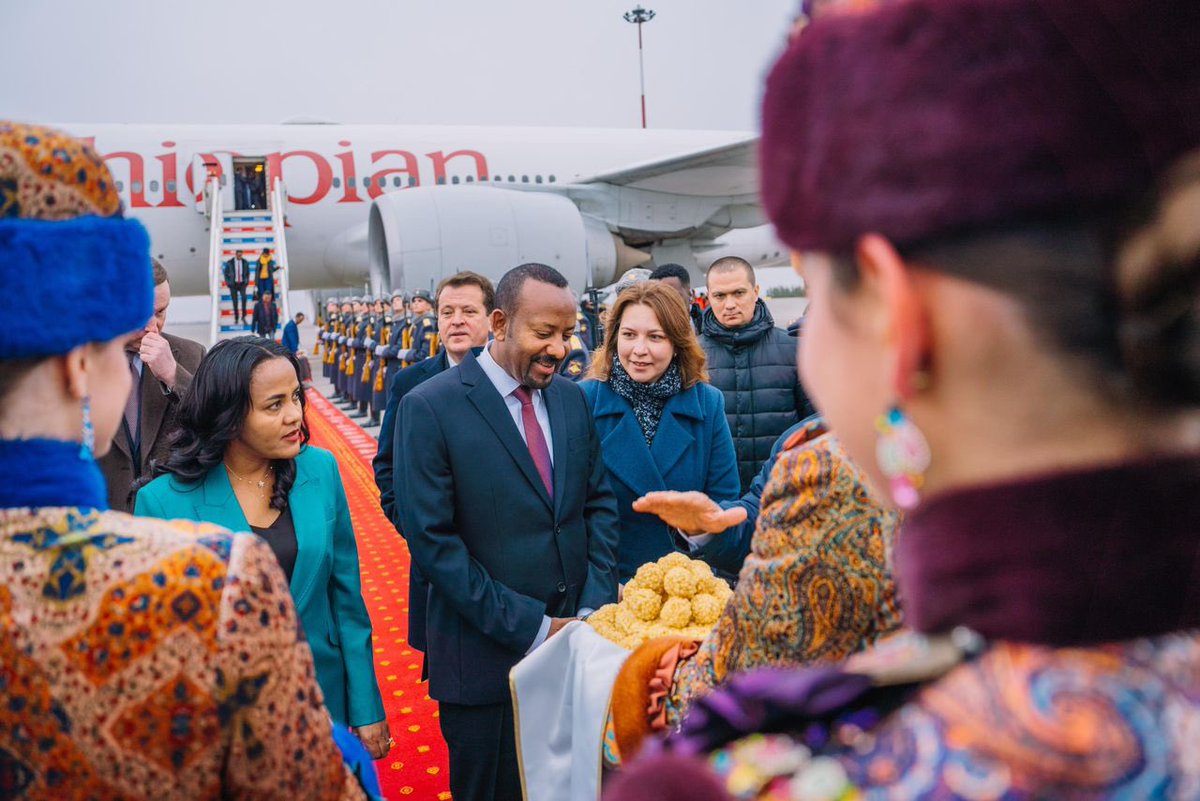 Prime Minister Abiy Ahmed and First Lady Zinash Tayachew accompanied by a ministerial delegation arrival in Kazan, Russia ahead of the BRICS Summit.

#PMOEthiopia