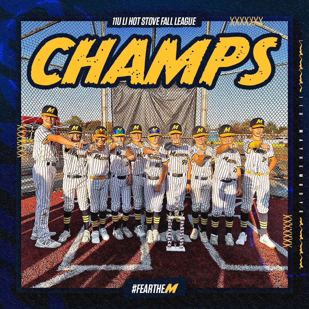 mayhemboys's tweet photo. π Congratulations to our 11u Galligan MayhemBoys @mayhemboys on an amazing season and capturing the 11u LI Hot Stove Fall League Championship π @lihotstovebb
Way to go Mayhem!
_
Fear the M
_
#mayhembaseball #mayhemboys #fearthem #axcessbaseball #longisland #baseball https://t.co/zUcoIZaThv