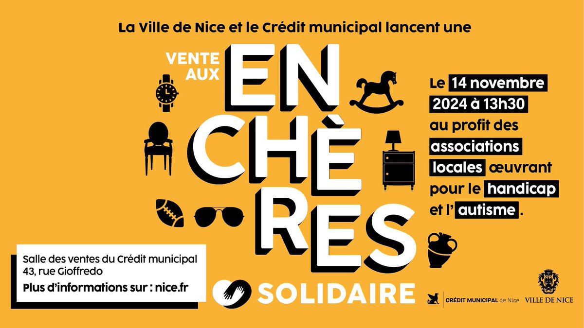 MagaliAltounian's tweet photo. J’ai le plaisir de vous annoncer que notre vente aux enchères solidaire, prévue initialement le 17 octobre, est reportée au 14 novembre, à 13h30, au Crédit Municipal de #Nice06. 

Je compte sur votre mobilisation en faveur des 5 associations locales qui œuvrent pour l’#autisme 💪🏻.