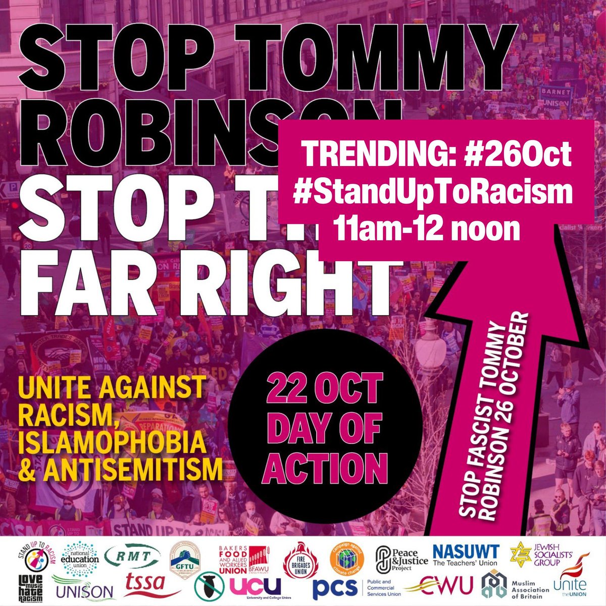 TODAY: #StandUpToRacism Day of action. 

Post between 11am and 12 noon, to get #26Oct and #StandUpToRacism trending. Tag @antiracismday

Add a photo of yourself or your workplace event 📸