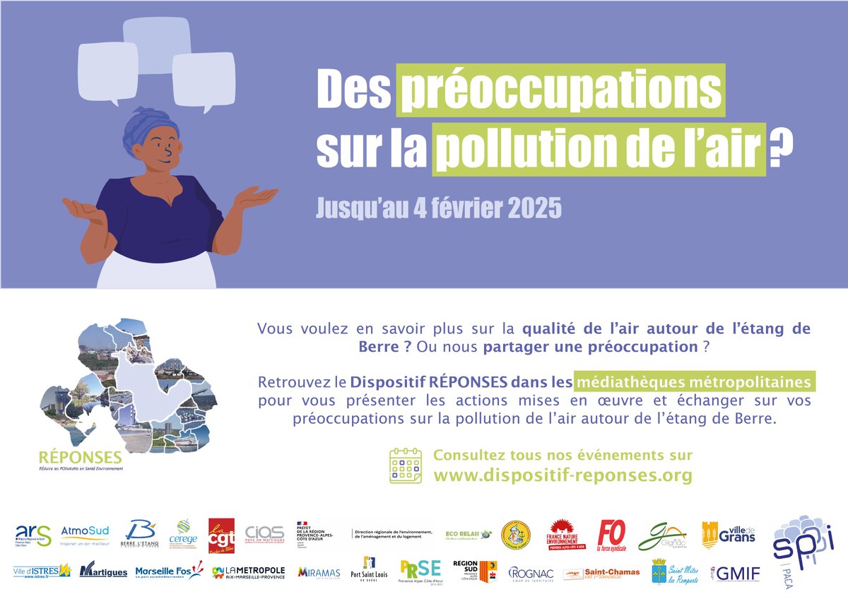 SPPPI PACA (@spppipaca) on Twitter photo Le dispositif #RÉPONSES dans les #médiathèques #métropolitaines jusqu'au 4 février 2025
Agenda dispositif-reponses.org/actualites/ren…
<a href="/Vitrolles_13/">Vitrolles</a> <a href="/villeistres/">Ville d'Istres</a> @SaussetlesPins <a href="/VilleMiramas/">Ville de Miramas</a> <a href="/VilleDeRognac/">Ville de Rognac</a> <a href="/VilleStChamas/">Ville de Saint-Chamas</a>
<a href="/FNEPACA/">📦🦋 FNE Provence-Alpes-côte d'Azur</a> <a href="/ARSPaca/">ARS Paca</a> <a href="/UPE13_/">Upe 13</a> @cerege_officiel <a href="/GMIF13/">Groupement Maritime et Industriel de Fos et Région</a> <a href="/AMPMetropole/">Métropole Aix-Marseille-Provence</a> <a href="/AtmoSud/">AtmoSud</a> Le dispositif #RÉPONSES dans les #médiathèques #métropolitaines jusqu'au 4 février 2025
Agenda dispositif-reponses.org/actualites/ren…
<a href="/Vitrolles_13/">Vitrolles</a> <a href="/villeistres/">Ville d'Istres</a> @SaussetlesPins <a href="/VilleMiramas/">Ville de Miramas</a> <a href="/VilleDeRognac/">Ville de Rognac</a> <a href="/VilleStChamas/">Ville de Saint-Chamas</a>
<a href="/FNEPACA/">📦🦋 FNE Provence-Alpes-côte d'Azur</a> <a href="/ARSPaca/">ARS Paca</a> <a href="/UPE13_/">Upe 13</a> @cerege_officiel <a href="/GMIF13/">Groupement Maritime et Industriel de Fos et Région</a> <a href="/AMPMetropole/">Métropole Aix-Marseille-Provence</a> <a href="/AtmoSud/">AtmoSud</a>