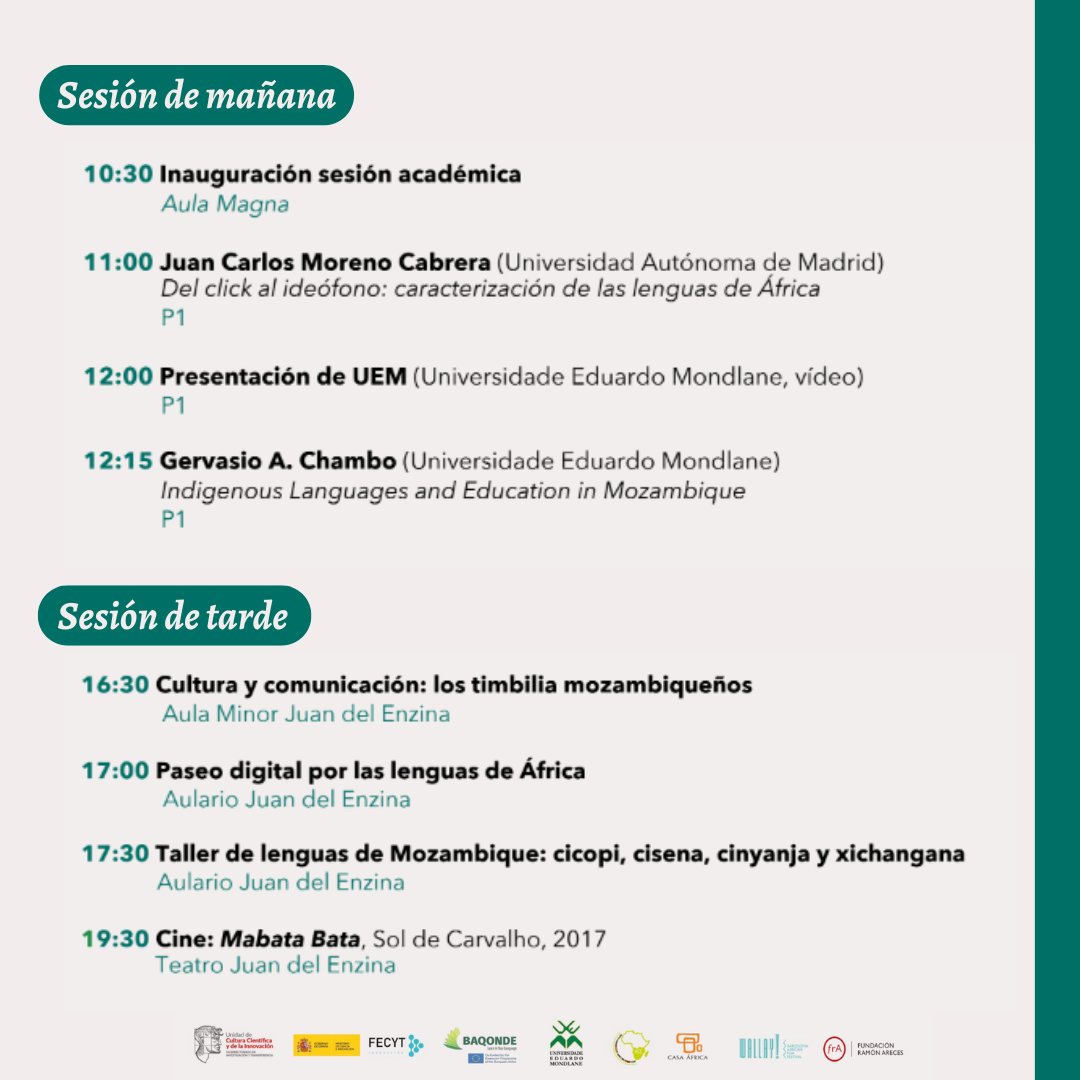 LINDES (@lindes_usal) on Twitter photo 🌍🇲🇿We have the pleasure to announce that the African Languages Day (Día de las Lenguas Africanas) is approaching and this year it's Mozambique's turn!!! 
📍Join us at @filologiausal on Friday 25th!! 🌍🇲🇿We have the pleasure to announce that the African Languages Day (Día de las Lenguas Africanas) is approaching and this year it's Mozambique's turn!!! 
📍Join us at @filologiausal on Friday 25th!!