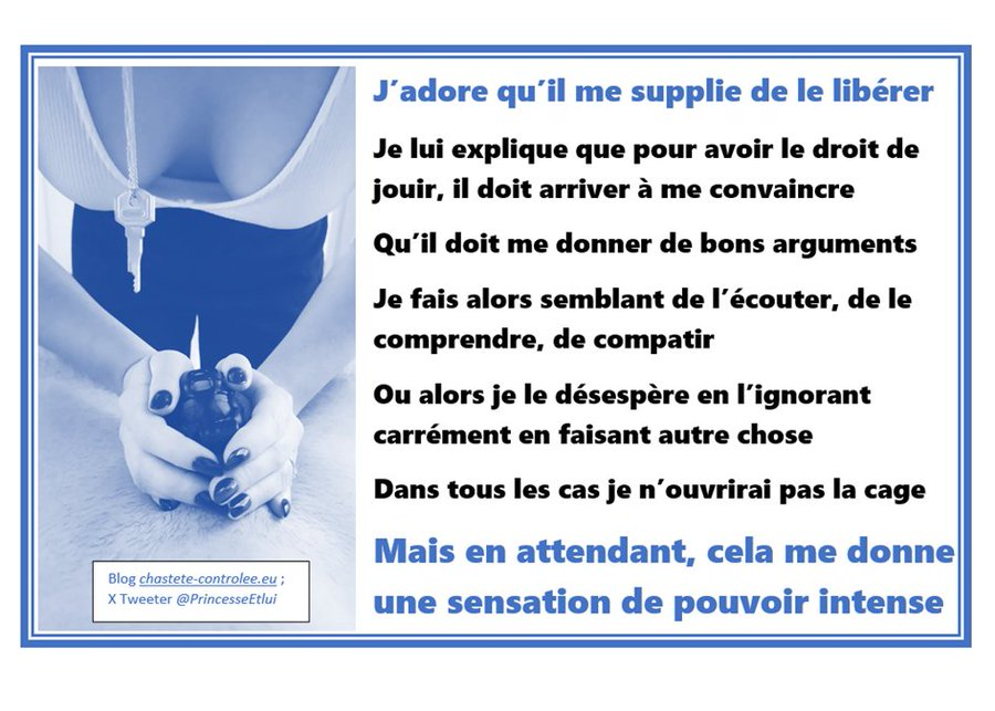PrincesseEtlui's tweet photo. Aujourd'hui, à lire sur le blog
https://t.co/Wkx4JL37BQ
le plaisir de la #keyholder à se laisser supplier par son petit #mari en #cage de #chasteté
#lockthecock #chastity #FLR #WLM #lockedinlove #chastityplay #chastitycage #locktober #pussyfree #CMC #chasteté_contrôlée #locktober https://t.co/EwdeXR2eCS