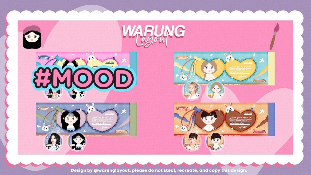 warunglayout's tweet photo. Hi sweetie aku ada layout ready stock gg terbaru, bisa langsung order sekarang juga 💖 

Pict 1-2 : 25.000
Pict 3 : 16.000
Pict 4 : 20.000
💌 free replacement text
🏩 Open by request 

Winter, wony, hanni, sua, jisoo, rose, irene, minji, minju.

Dm for order...💬

{ #zonauang } https://t.co/8Q6tFULasZ